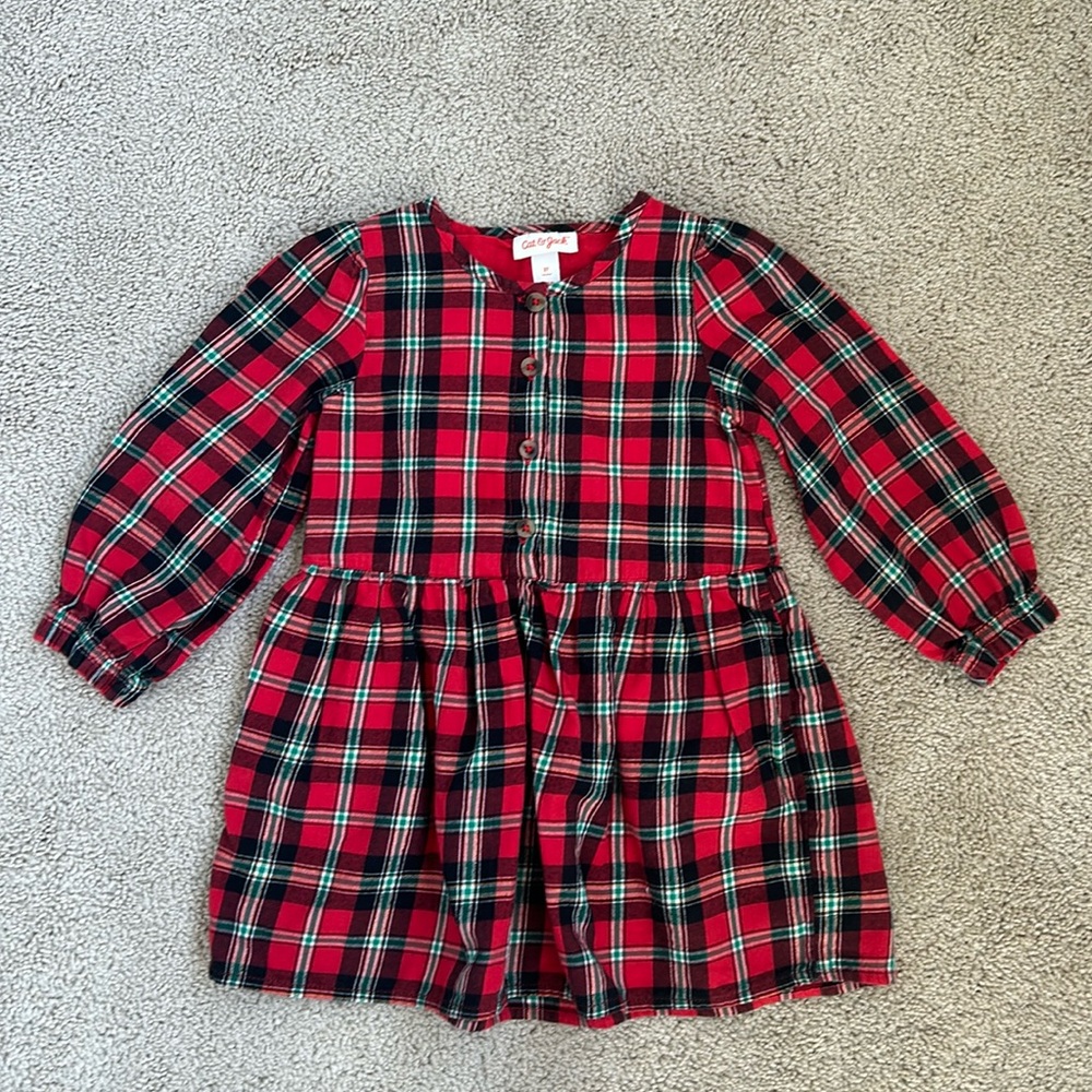 Cat & Jack long sleeve plaid Christmas holiday dress, 3T